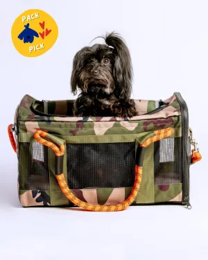 Out-Of-Office Dog Carrier in Camo with Orange Straps (FINAL SALE)