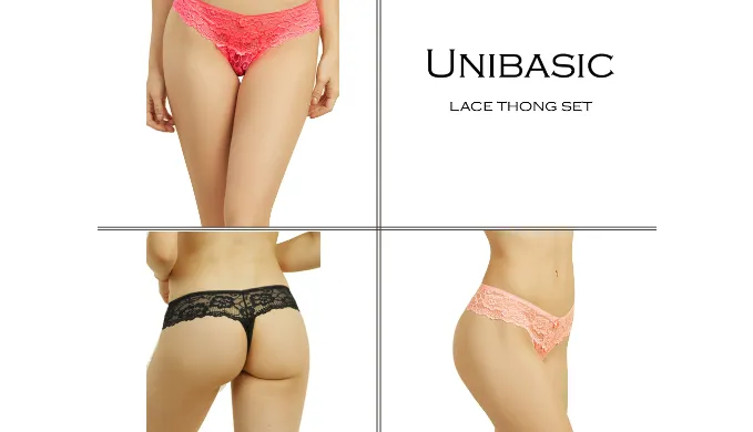 Pack of 12: Unibasic Women Lingerie Luxurious Detailed Floral Lace With Bow Premium Nylon Thong - Ships Same/Next Day!