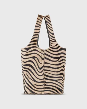 Paola Bucket Bag in Beige/Black Zebra Calf Hair