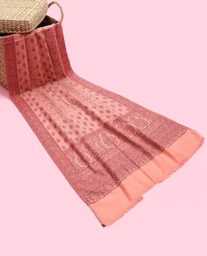 Pastel orange intricately designed pashmina dupatta