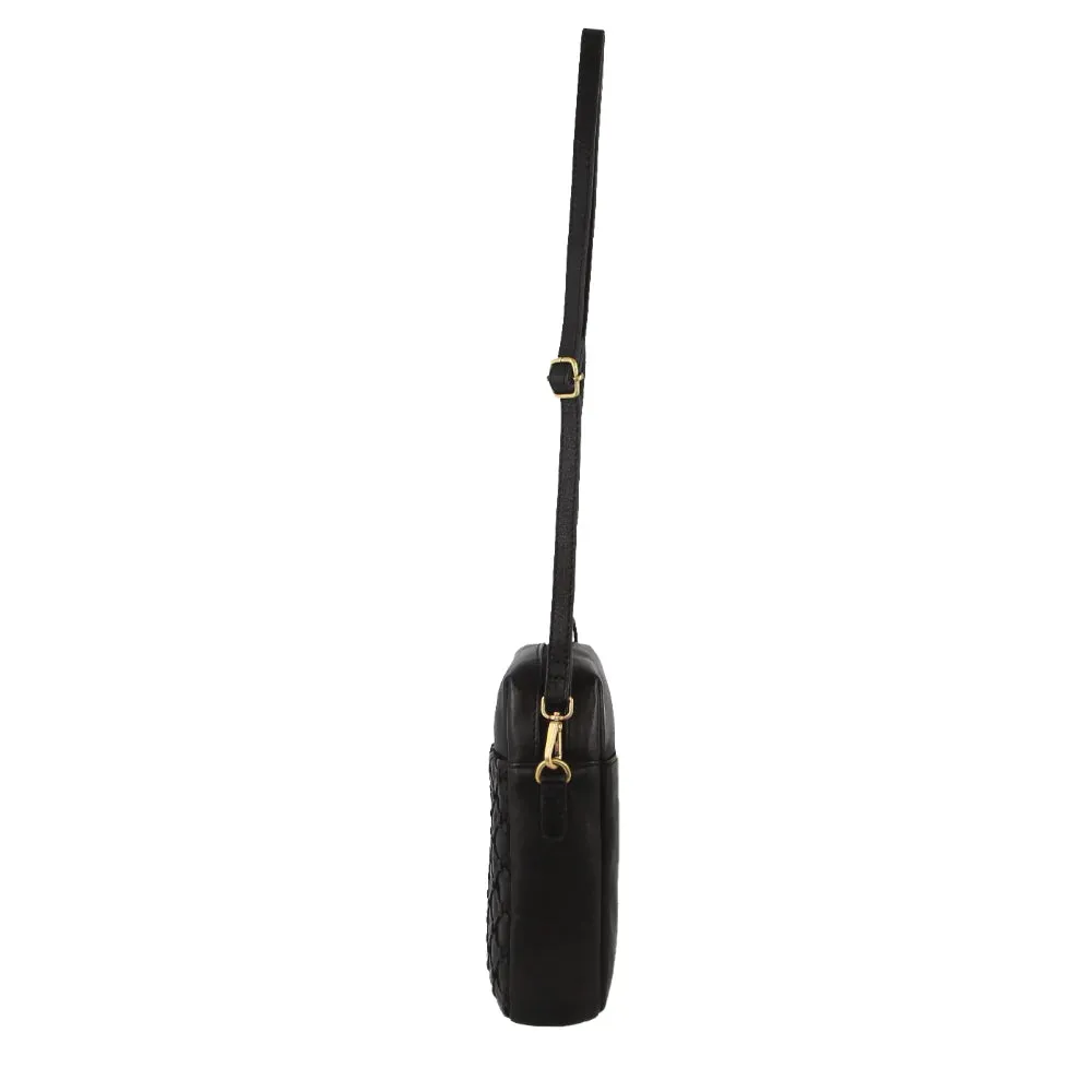 Pierre Cardin Embossed Leather Phone Bag - Black