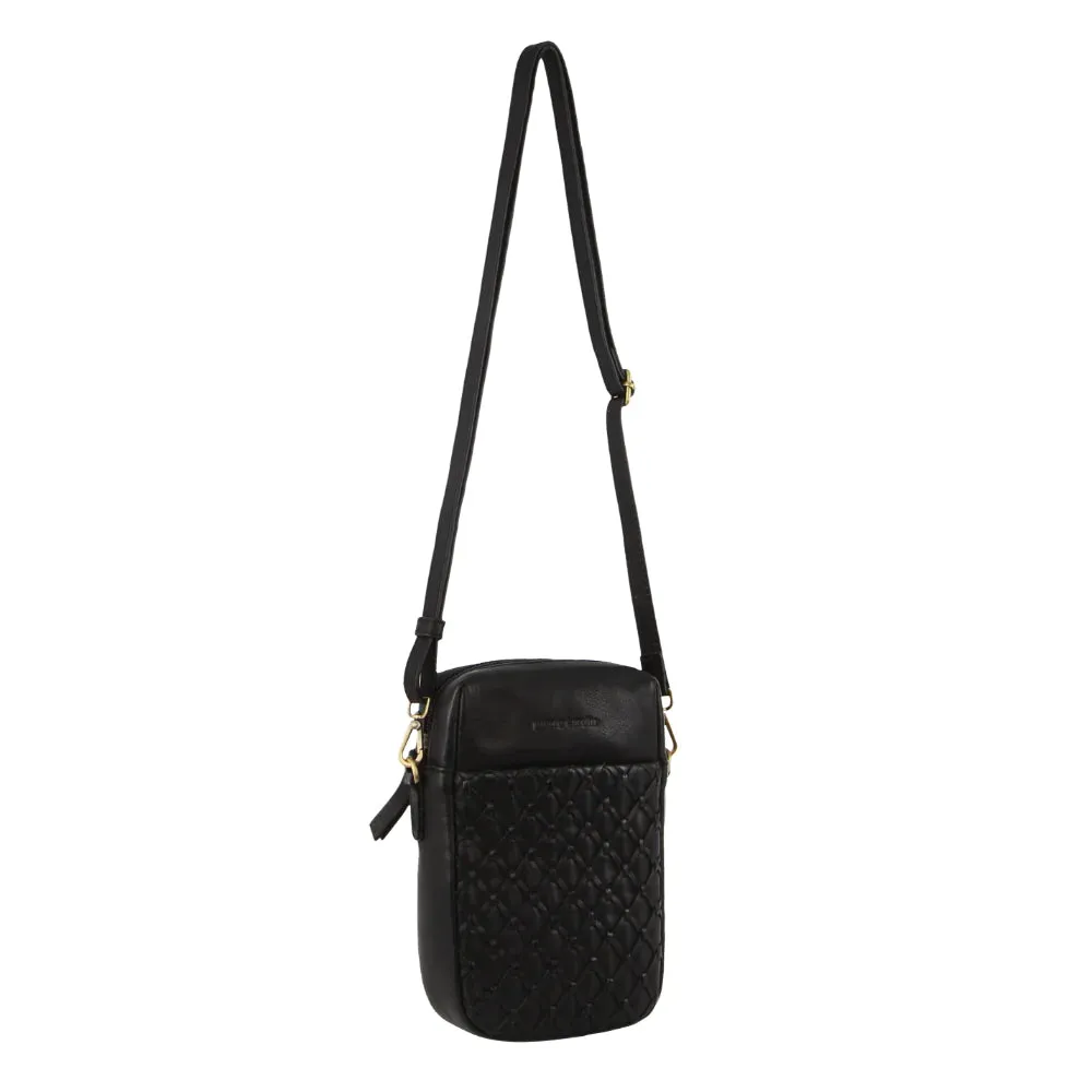 Pierre Cardin Embossed Leather Phone Bag - Black