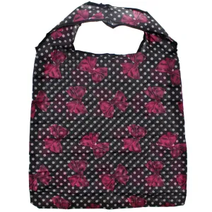 Pink Bows & Polka Dots on Black Shopping Bag in Pocket Pouch