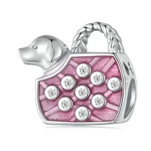 Pink Enamel Dog Carrier Bead Charm