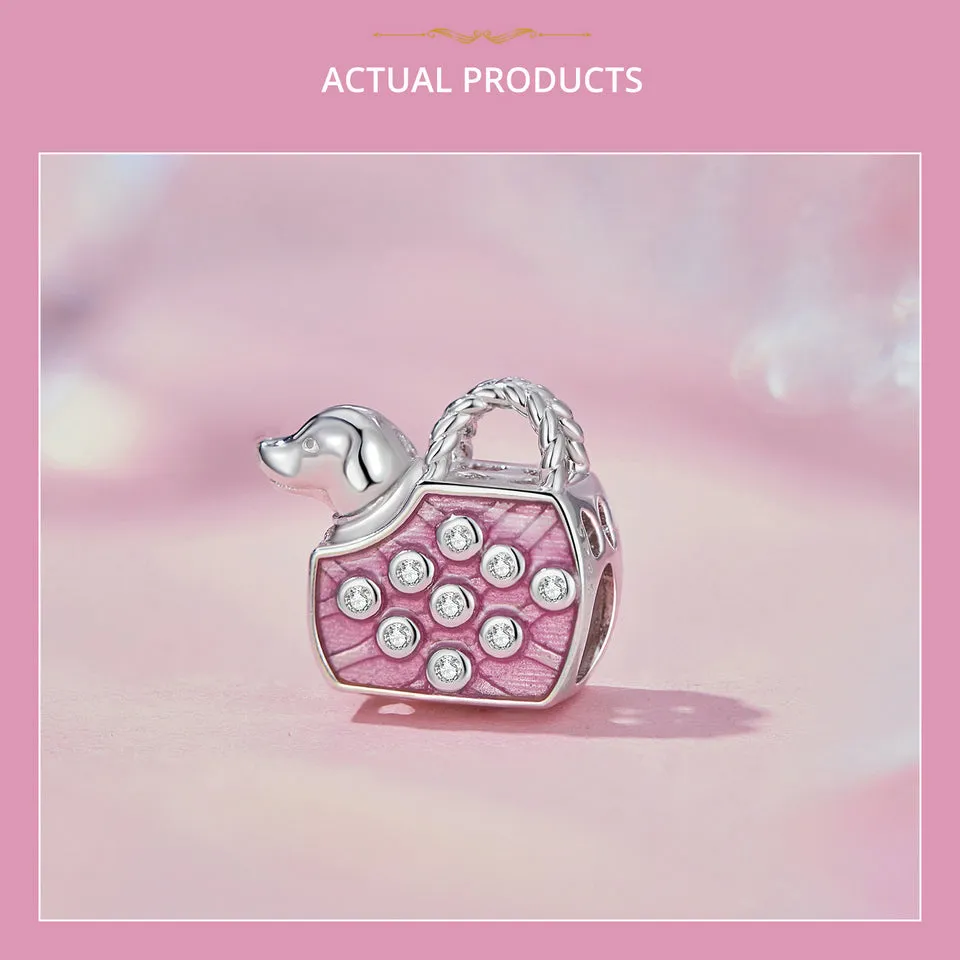 Pink Enamel Dog Carrier Bead Charm