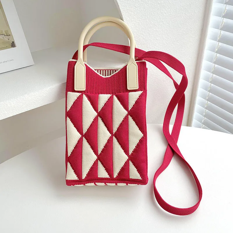 Pink Heart Shape Mini Phone Bag Knit Tote