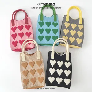 Pink Heart Shape Mini Phone Bag Knit Tote