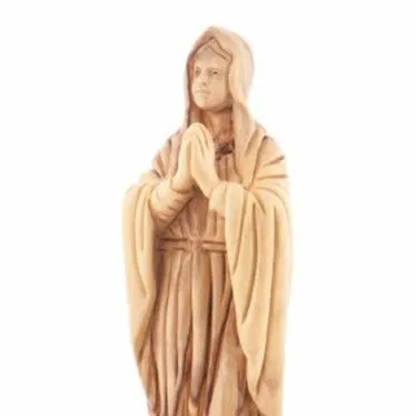 Praying Virgin Mary Carving, 9.1" Olive Wood Carving Statue from Bethlehem