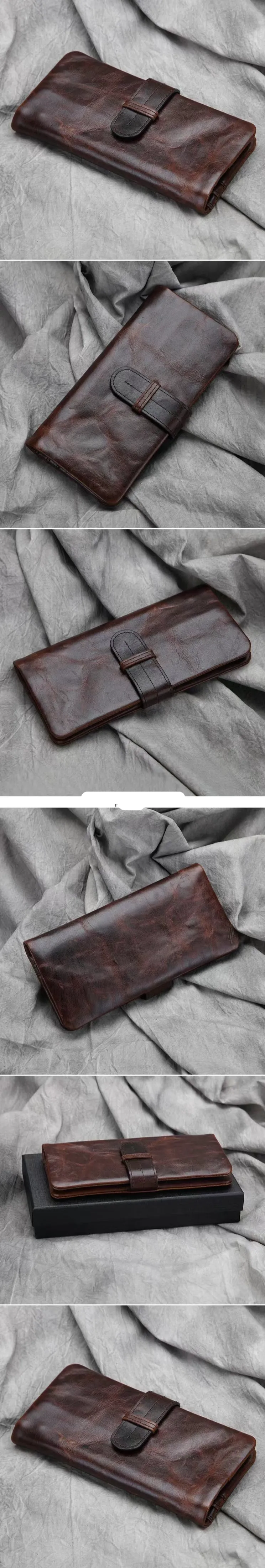 Retro Full Grain Leather Long Purse/Wallet