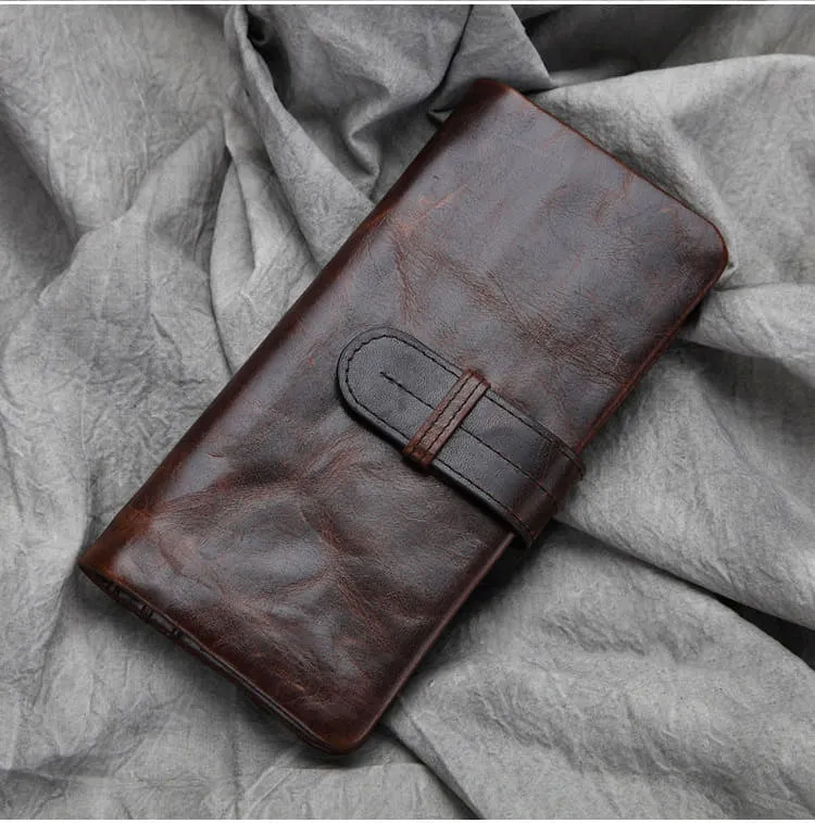 Retro Full Grain Leather Long Purse/Wallet