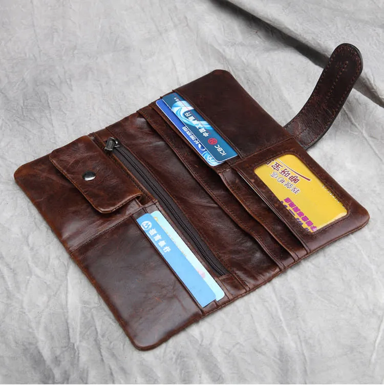 Retro Full Grain Leather Long Purse/Wallet