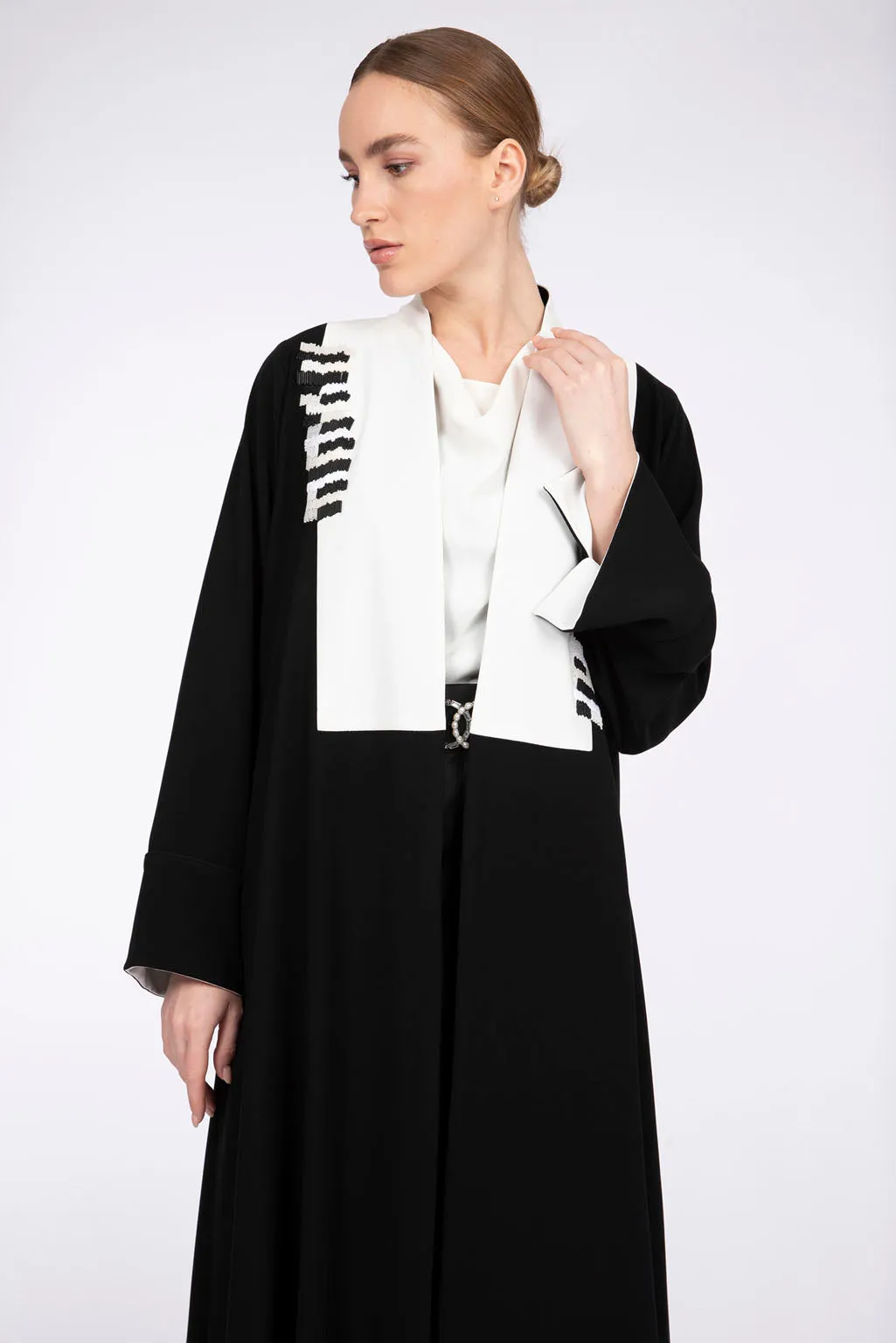 RMD2303 Luxurious Off-White Pearls Embellishment Abaya