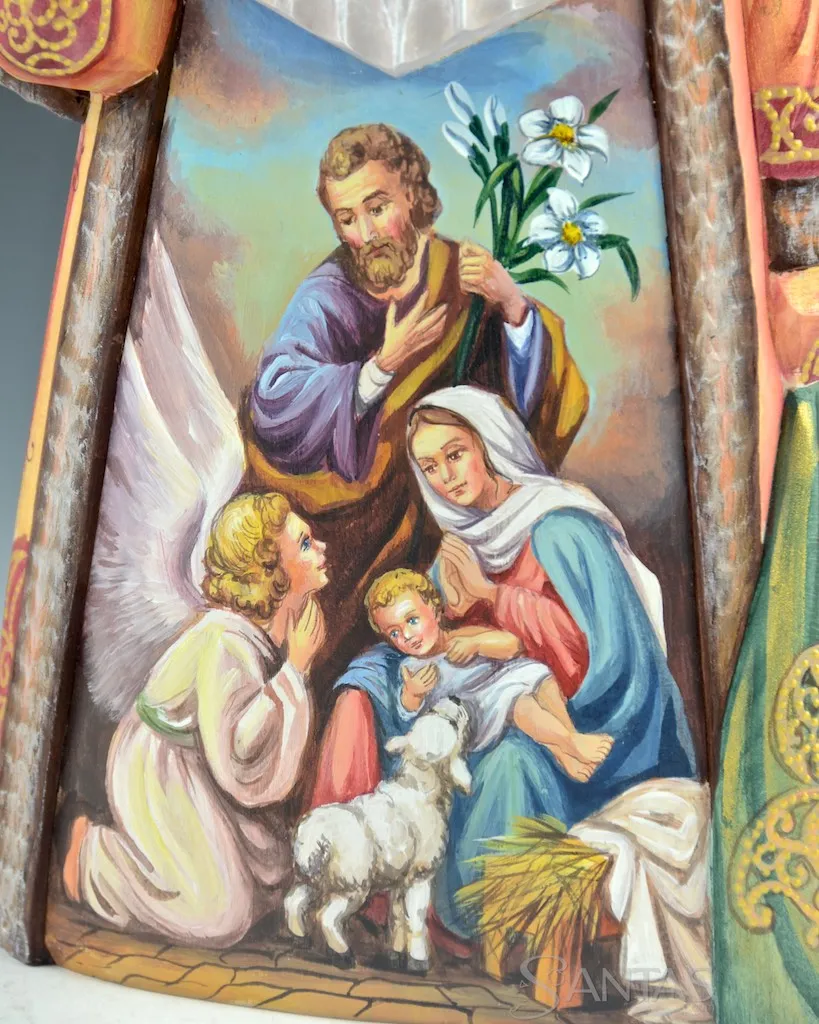 Russian Santa Carving with Holy family and Angel