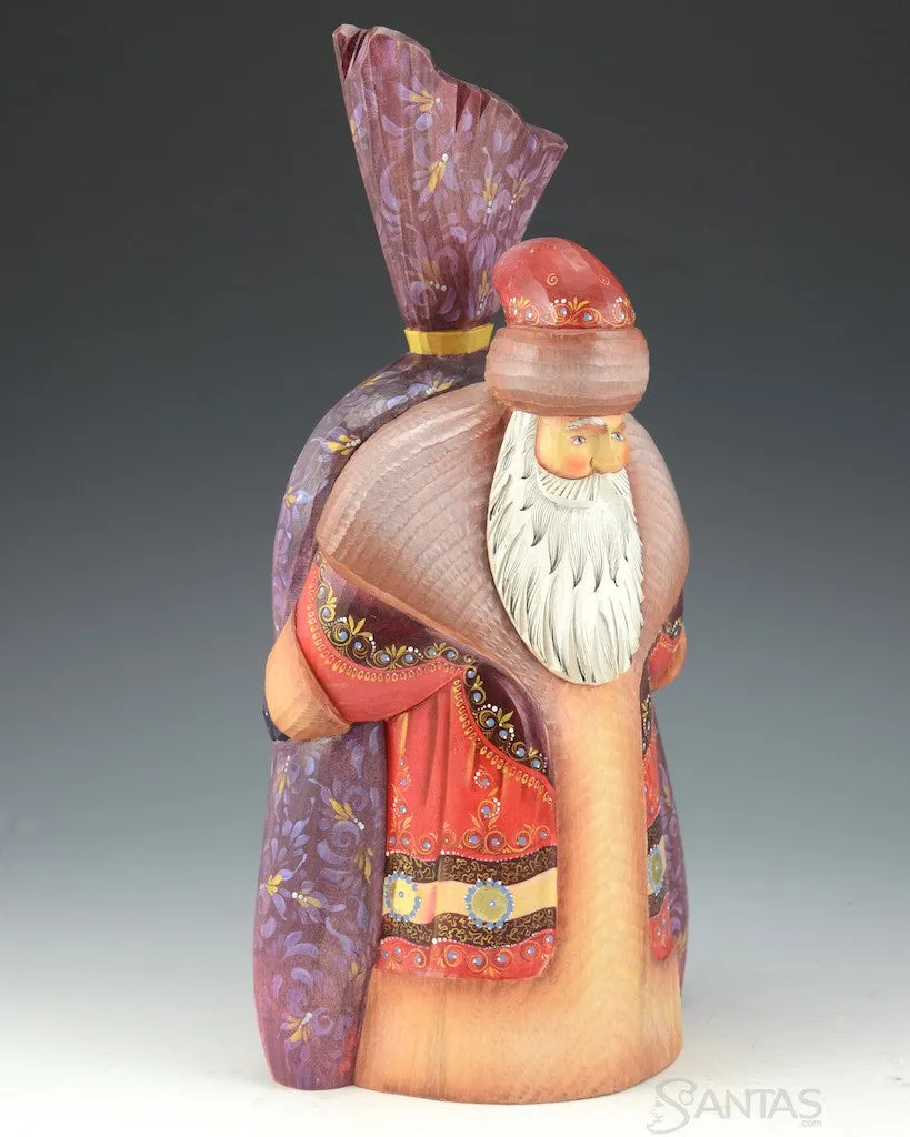 Russian Santa with Extra Large Lavender Toy Bag