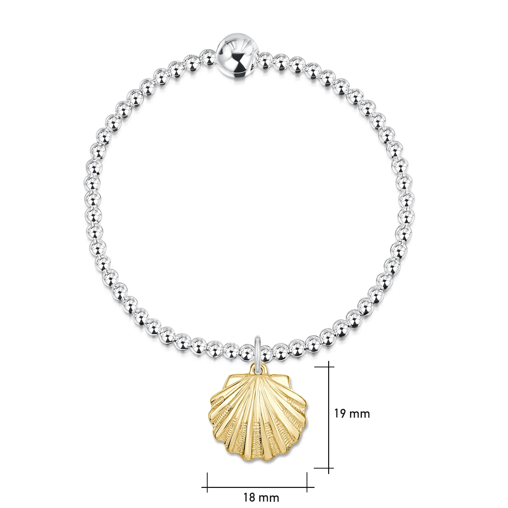 Scallop Silver Stretch Bracelet with 9ct Yellow Gold Large Charm