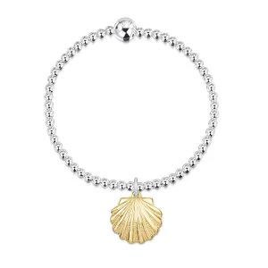 Scallop Silver Stretch Bracelet with 9ct Yellow Gold Large Charm