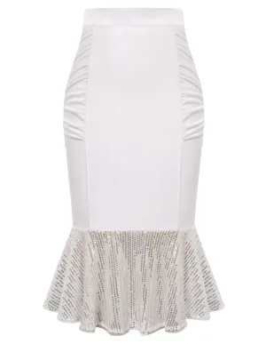 Seckill Offer⌛Vintage Sequined Mermaid Skirt High Waist Ruched Bodycon Skirt