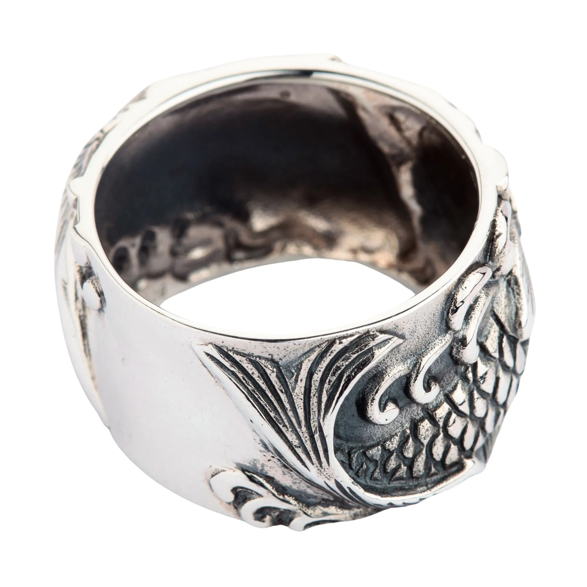 Silver Fish Koi Mens Wedding Bands Ring