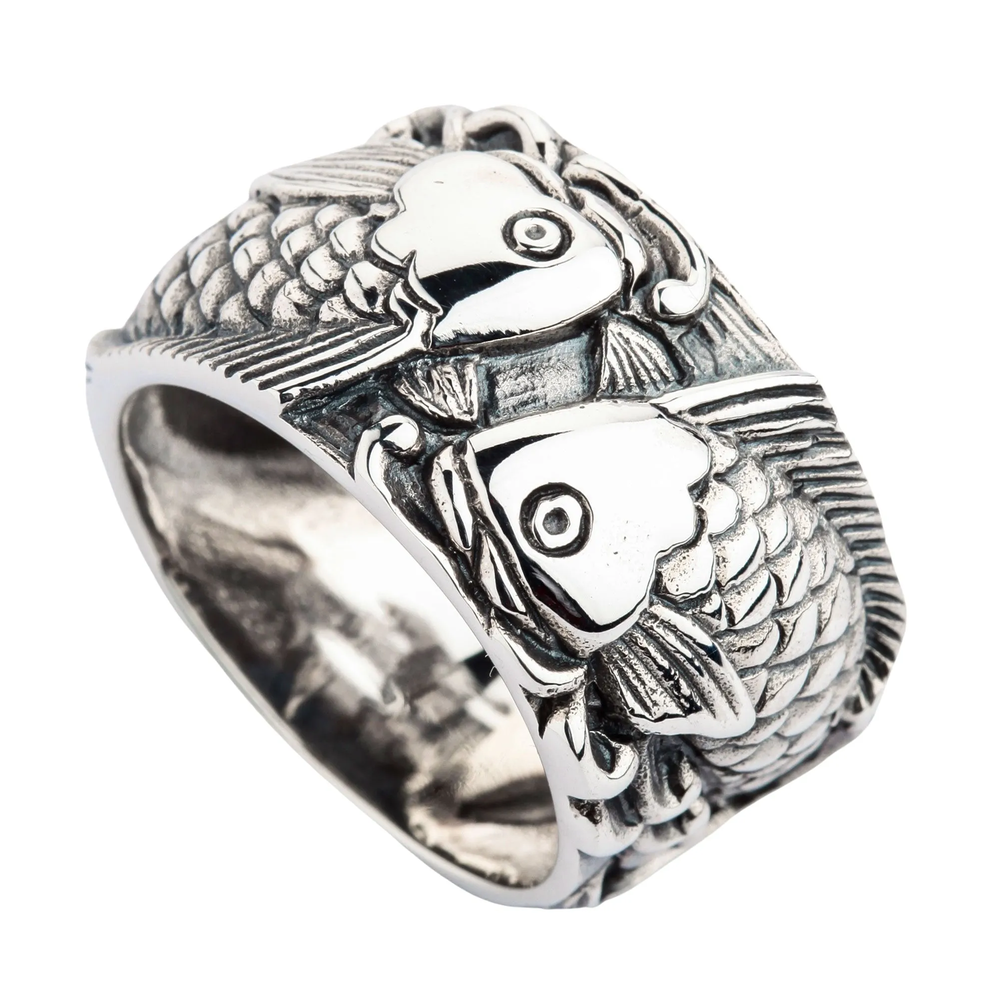 Silver Fish Koi Mens Wedding Bands Ring