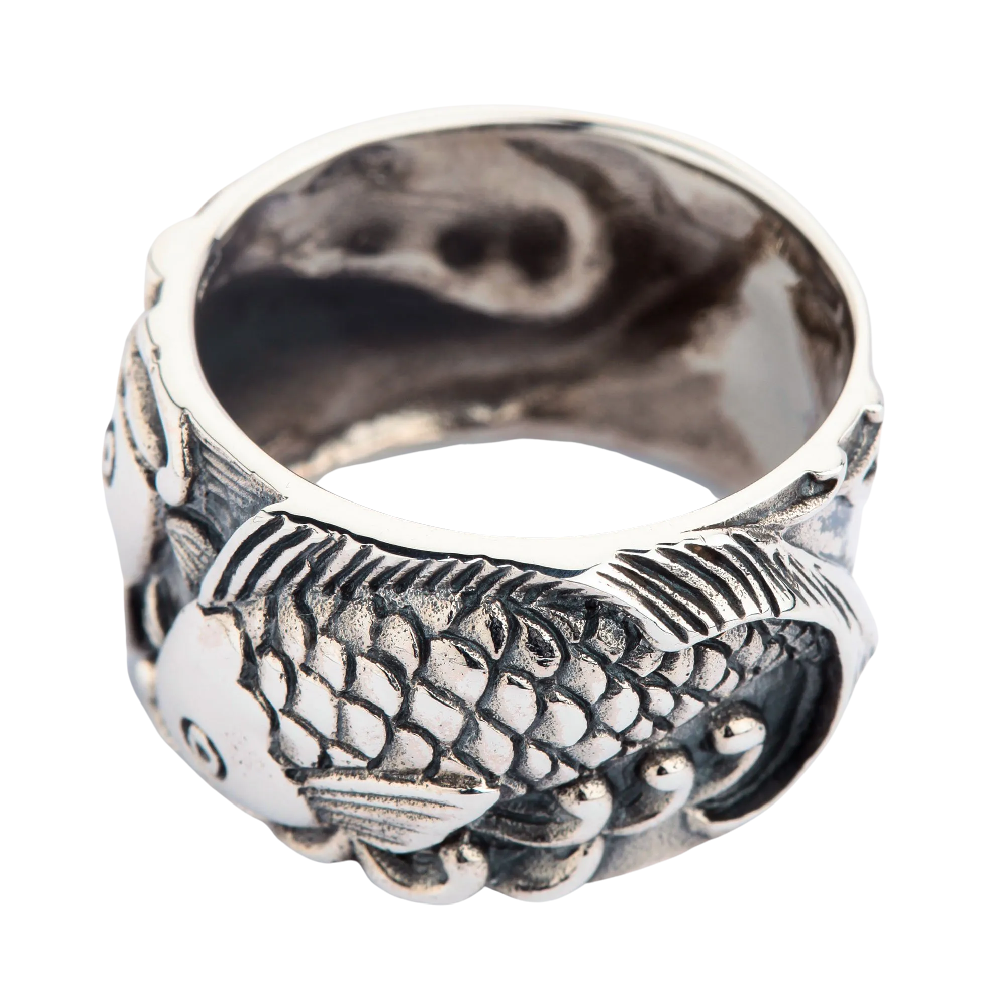 Silver Fish Koi Mens Wedding Bands Ring