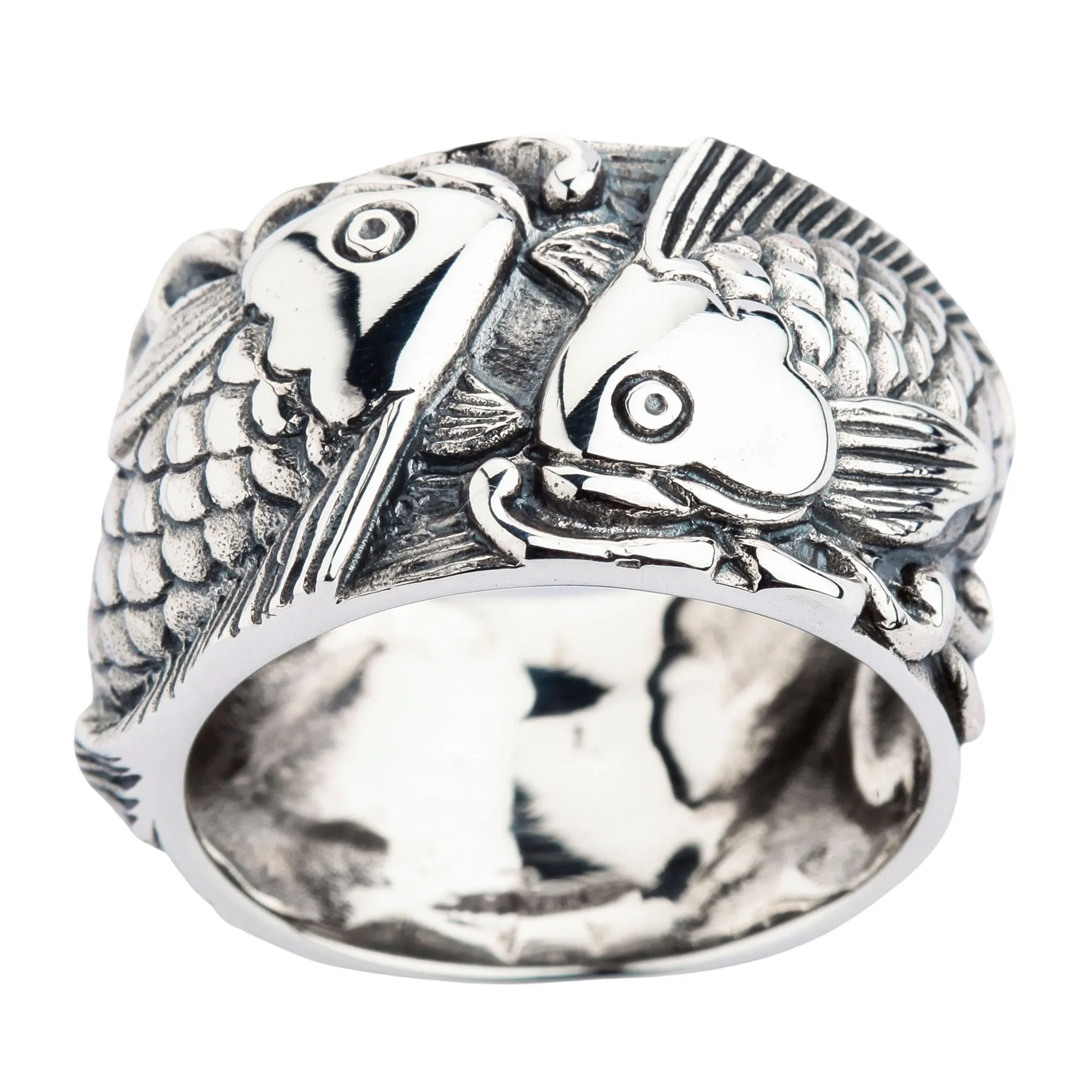 Silver Fish Koi Mens Wedding Bands Ring