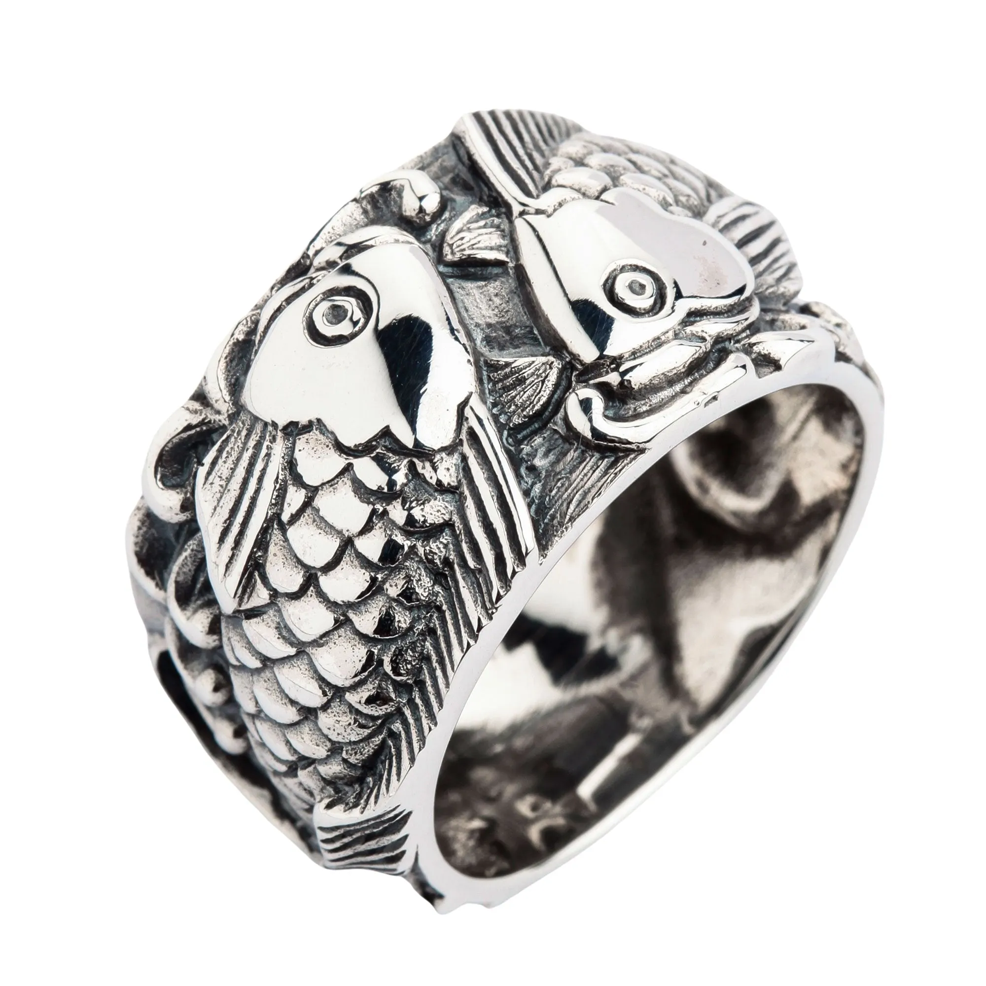 Silver Fish Koi Mens Wedding Bands Ring