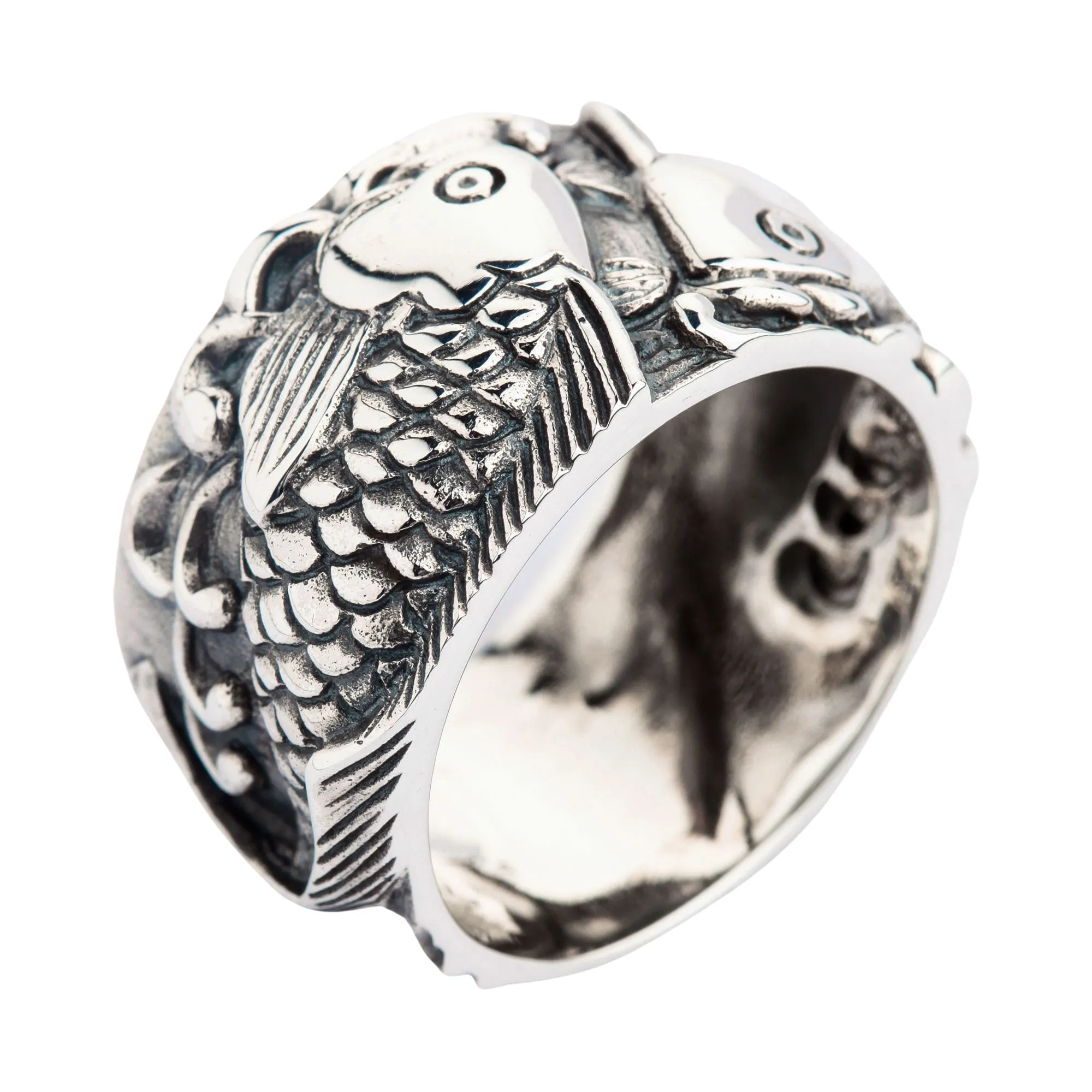 Silver Fish Koi Mens Wedding Bands Ring