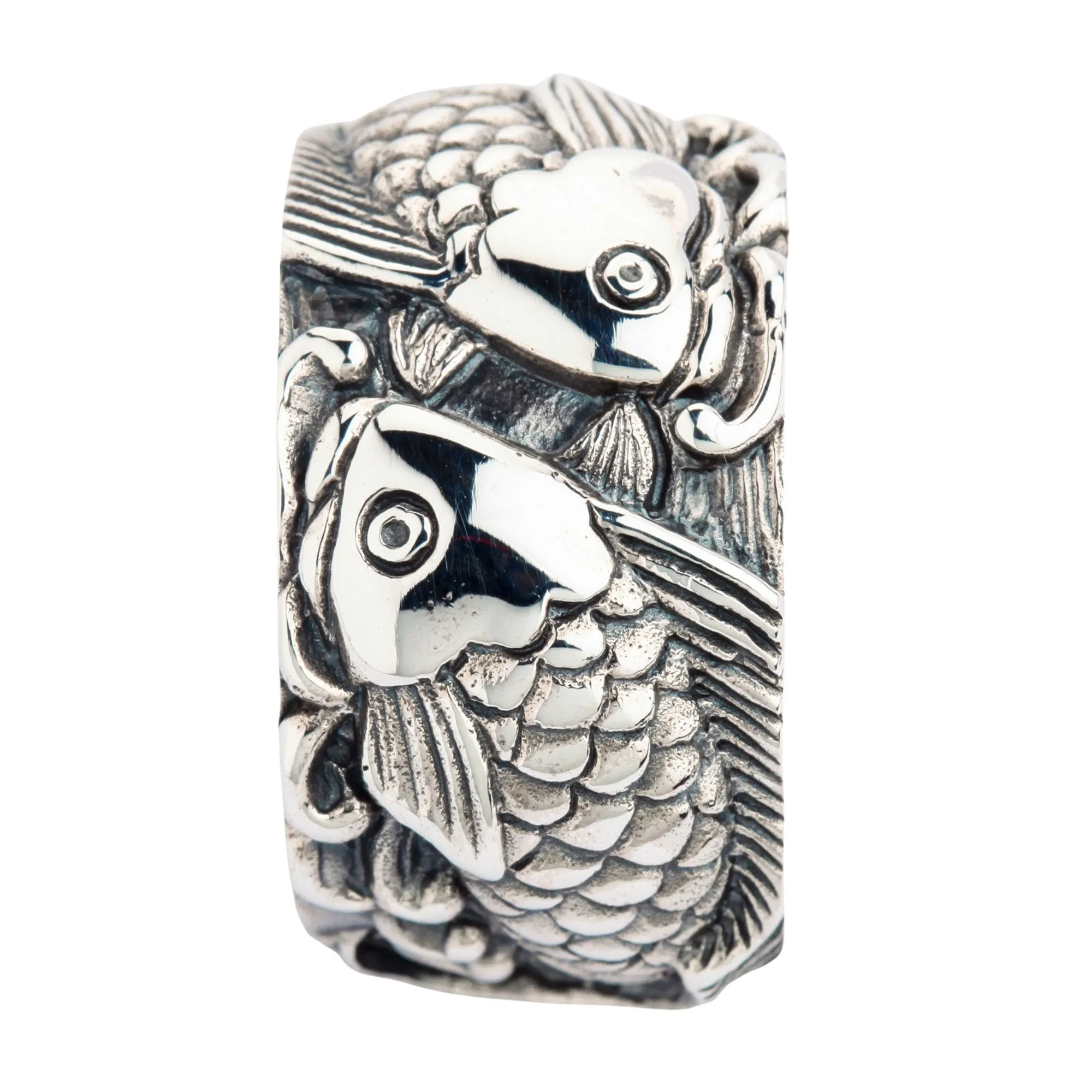 Silver Fish Koi Mens Wedding Bands Ring