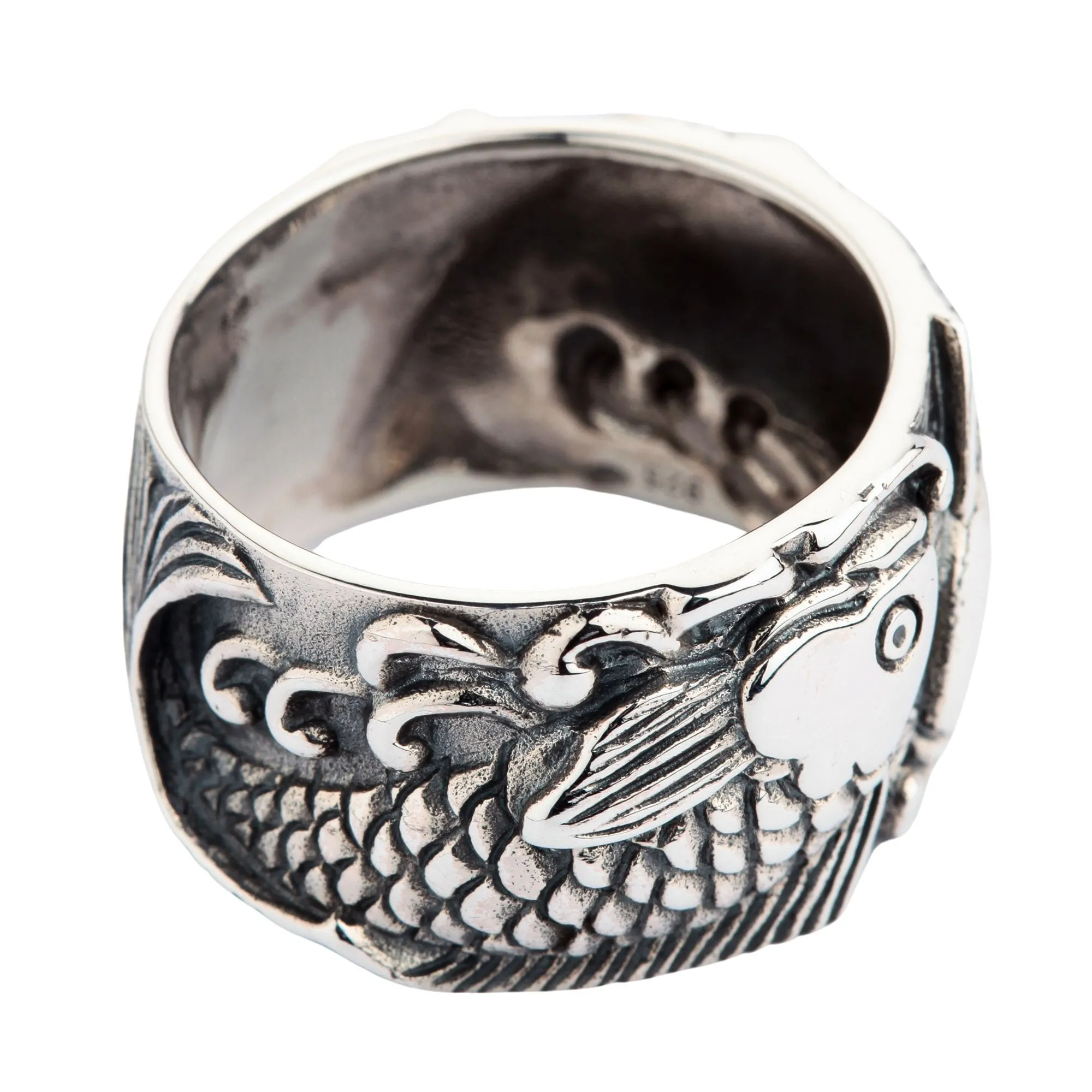 Silver Fish Koi Mens Wedding Bands Ring