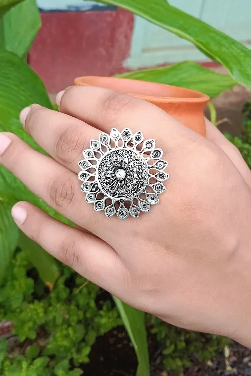 Silver Linings "Oxidised Statement" Silver Filigree Ring