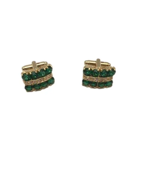 Simulated Green Emeralds and Diamonds in Gold Plated Cufflinks