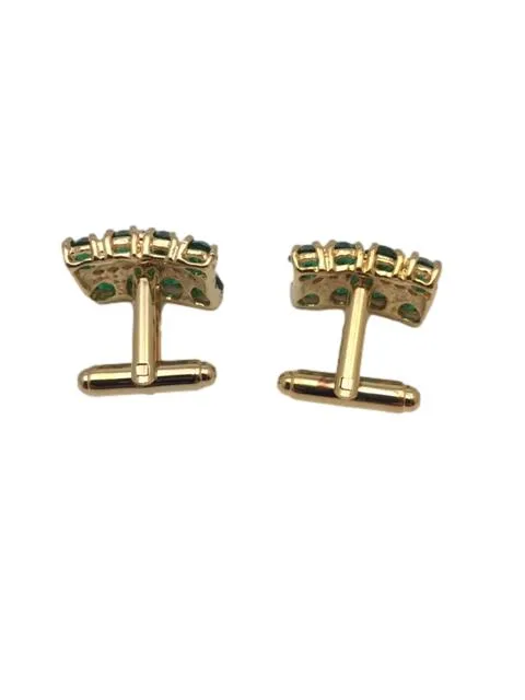 Simulated Green Emeralds and Diamonds in Gold Plated Cufflinks