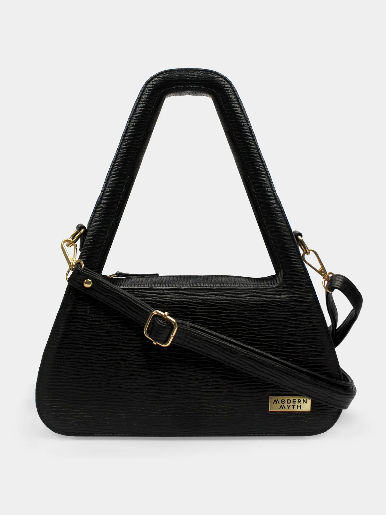 SLICE Black Ribbed Triangle Shaped Handbag | Modern Myth