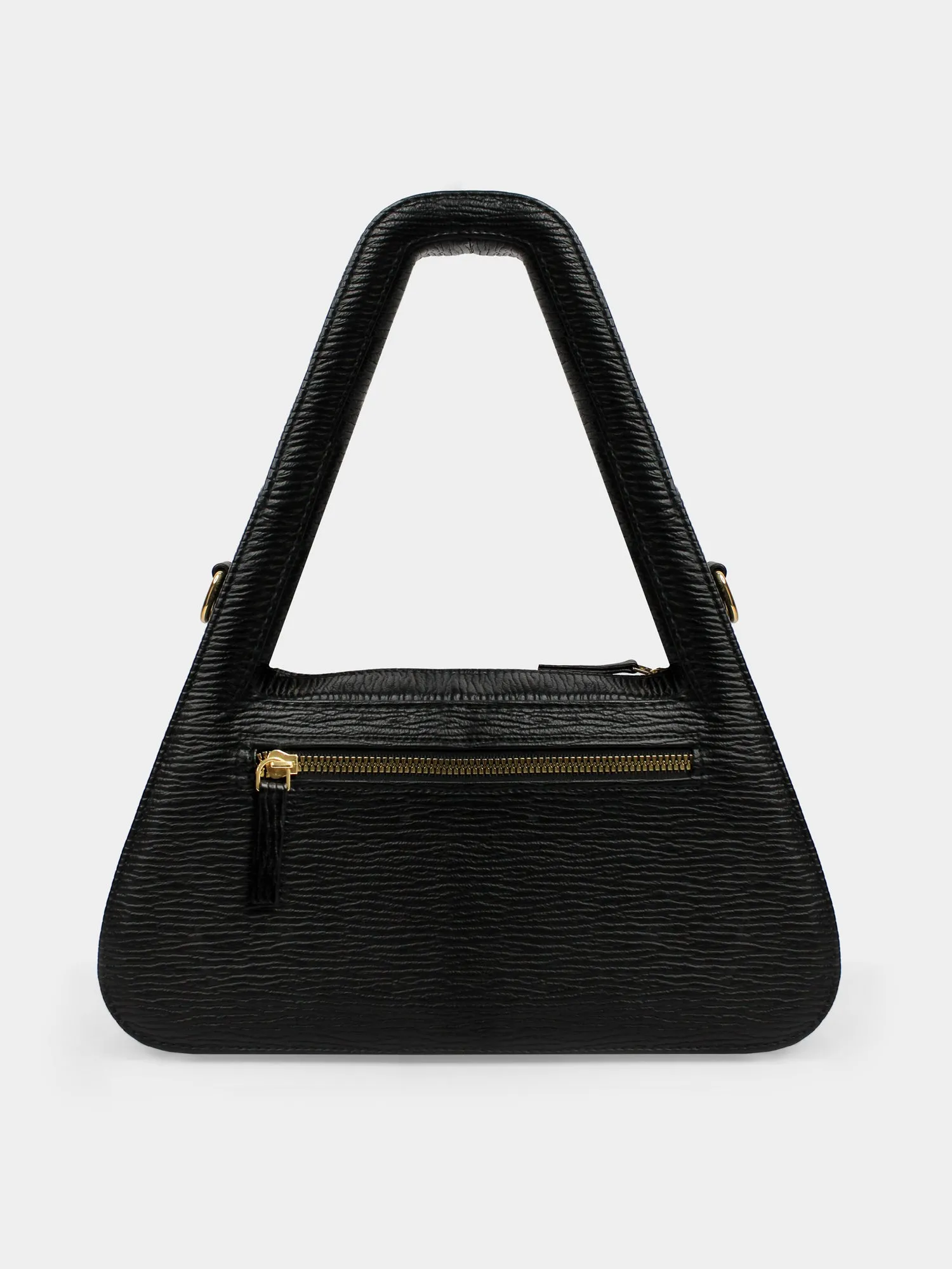 SLICE Black Ribbed Triangle Shaped Handbag | Modern Myth