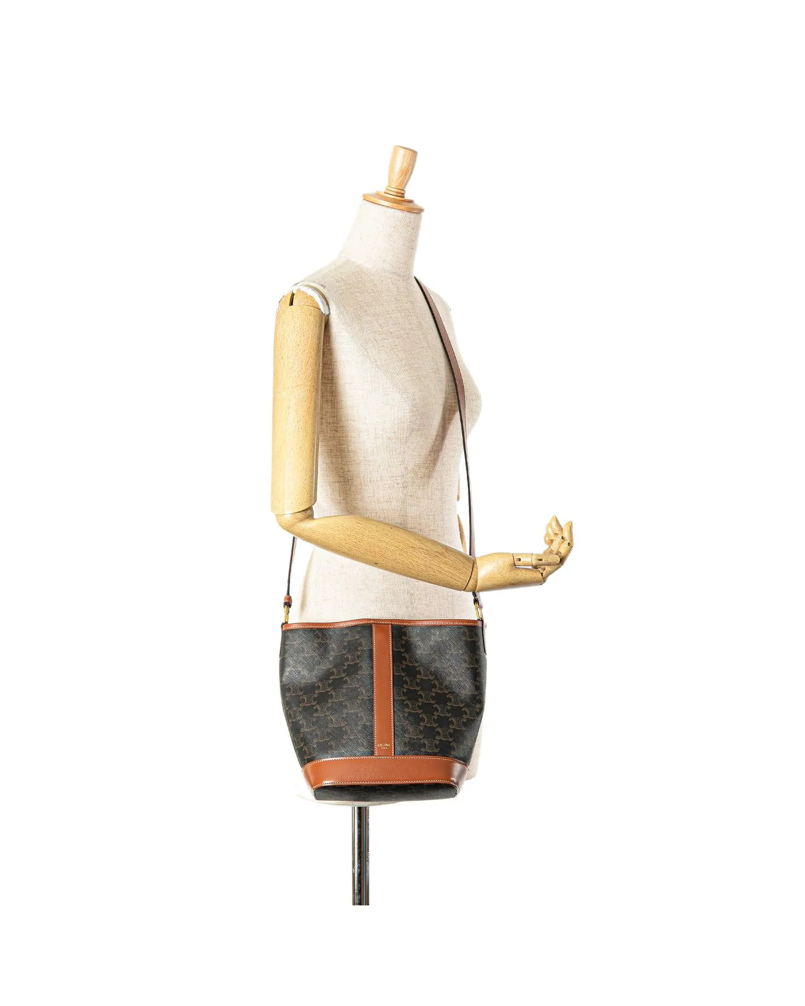 Small Coated Canvas Bucket Bag with Leather Trim and Adjustable Strap