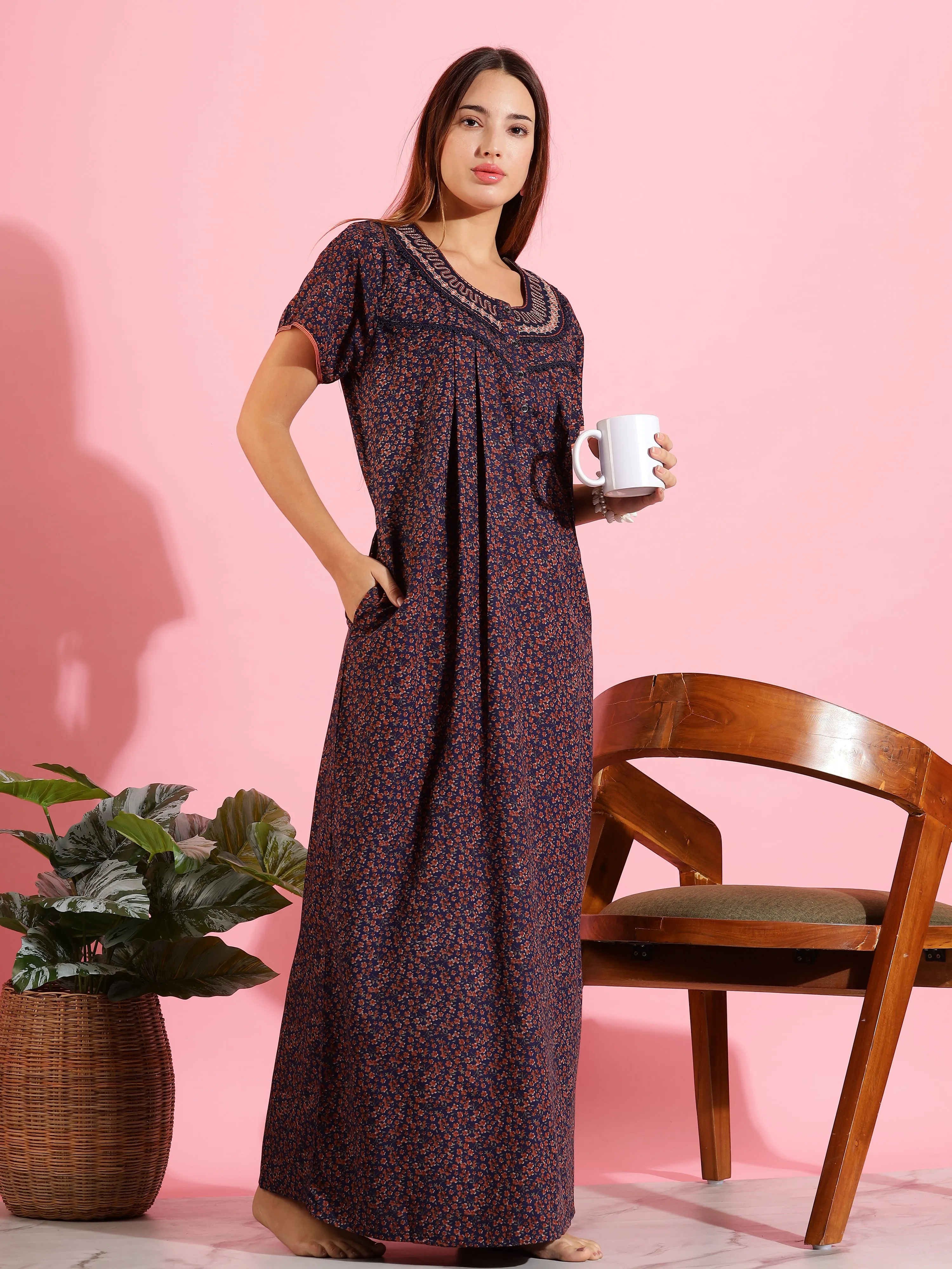 Sophisticated Dark Blue Nighty | Luxurious & Relaxing Sleepwear