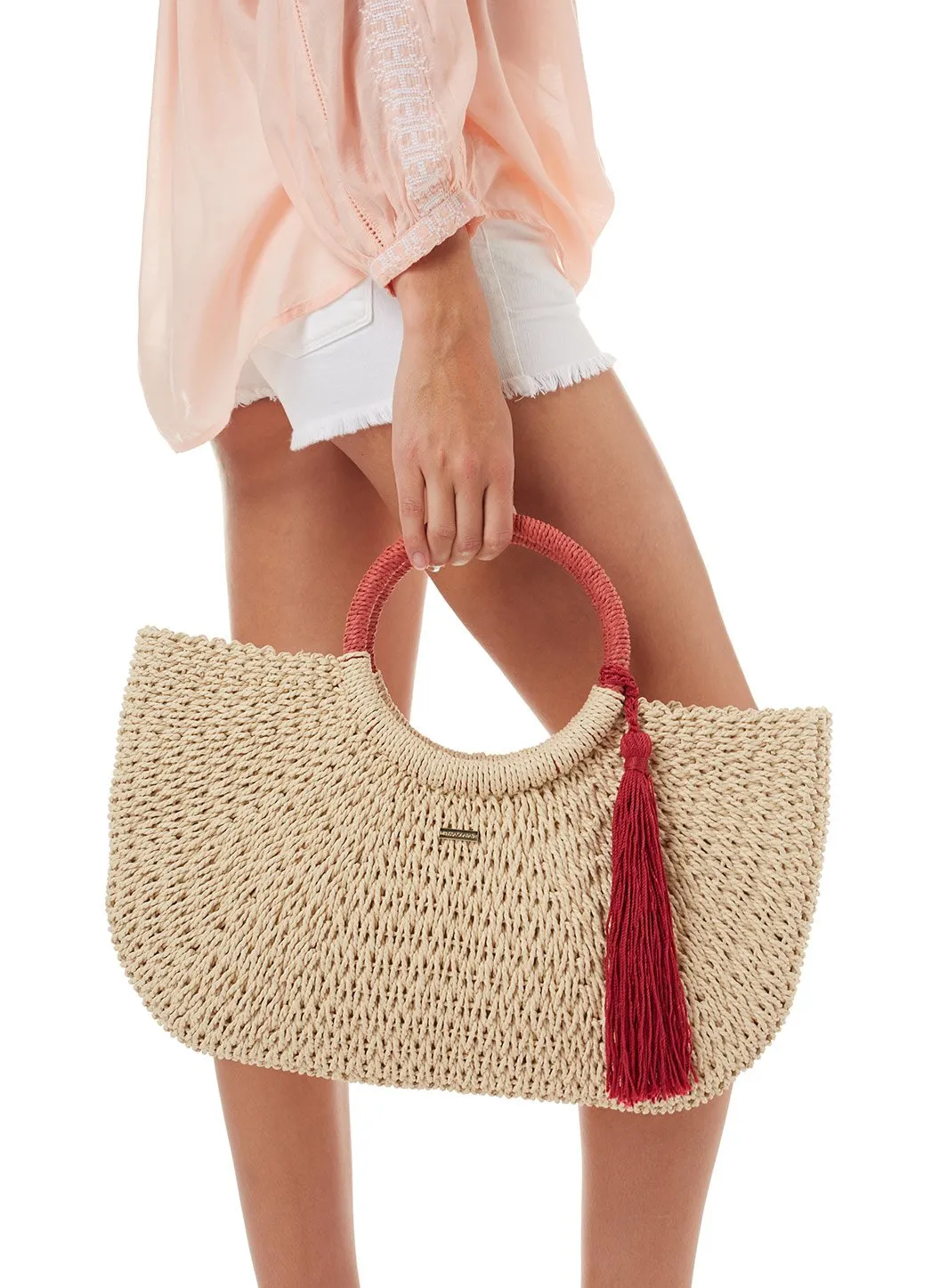 Sorrento Woven Basket Tassle Bag Natural Cinnamon