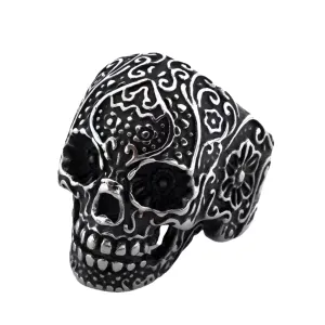 Stainless Steel Carved Sugar Skull Ring