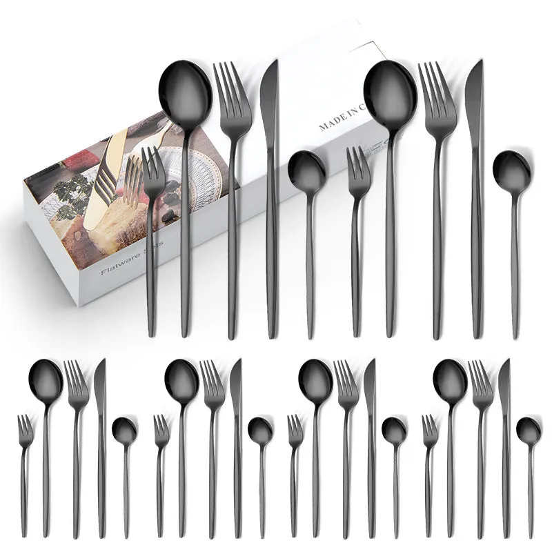 Stainless Steel Knife and Forks 30-Piece Set Portuguese Tableware Meal Golden Steak Knife, Fork and Spoon Gift Box Set