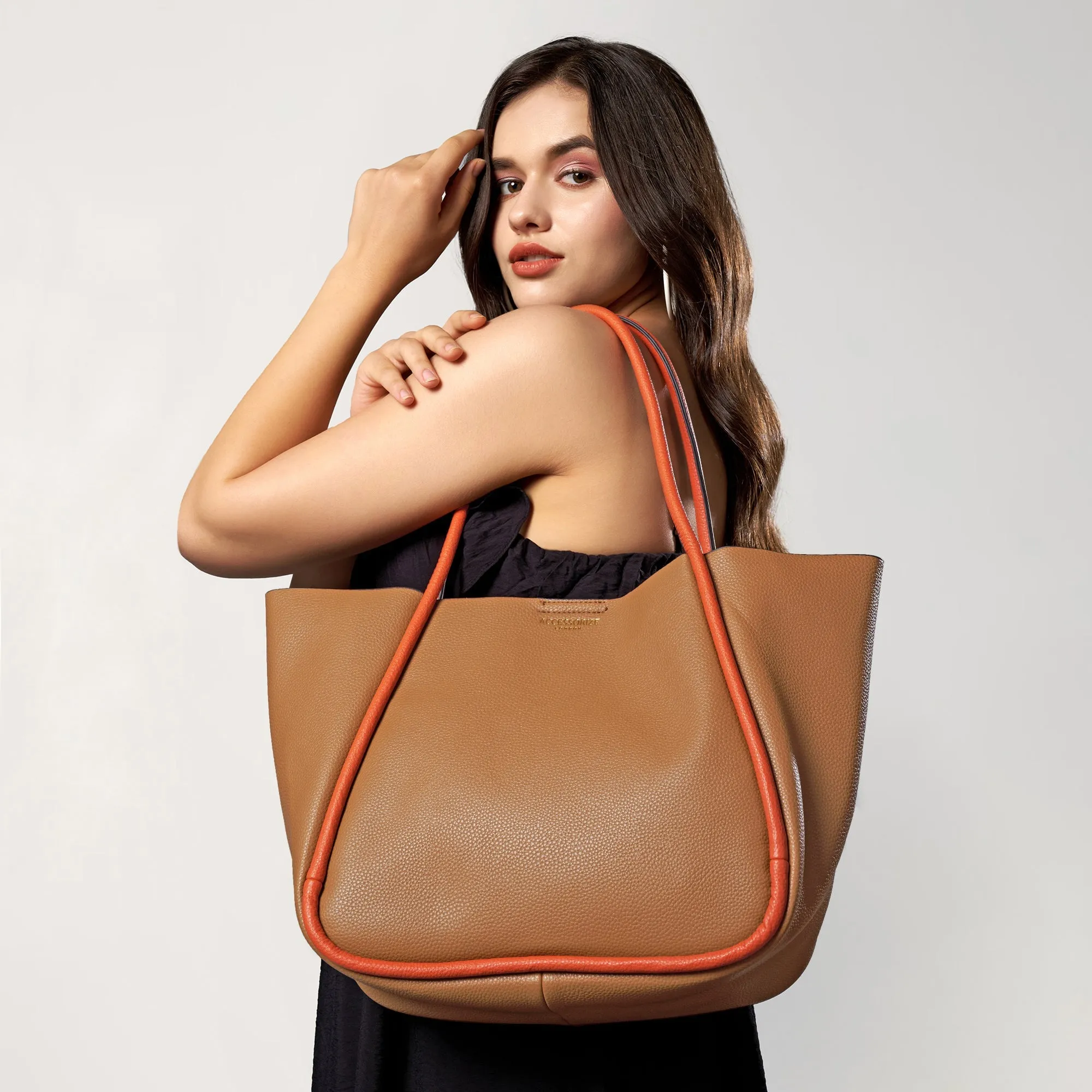 Tan Contrast Piping Shoulder Bag