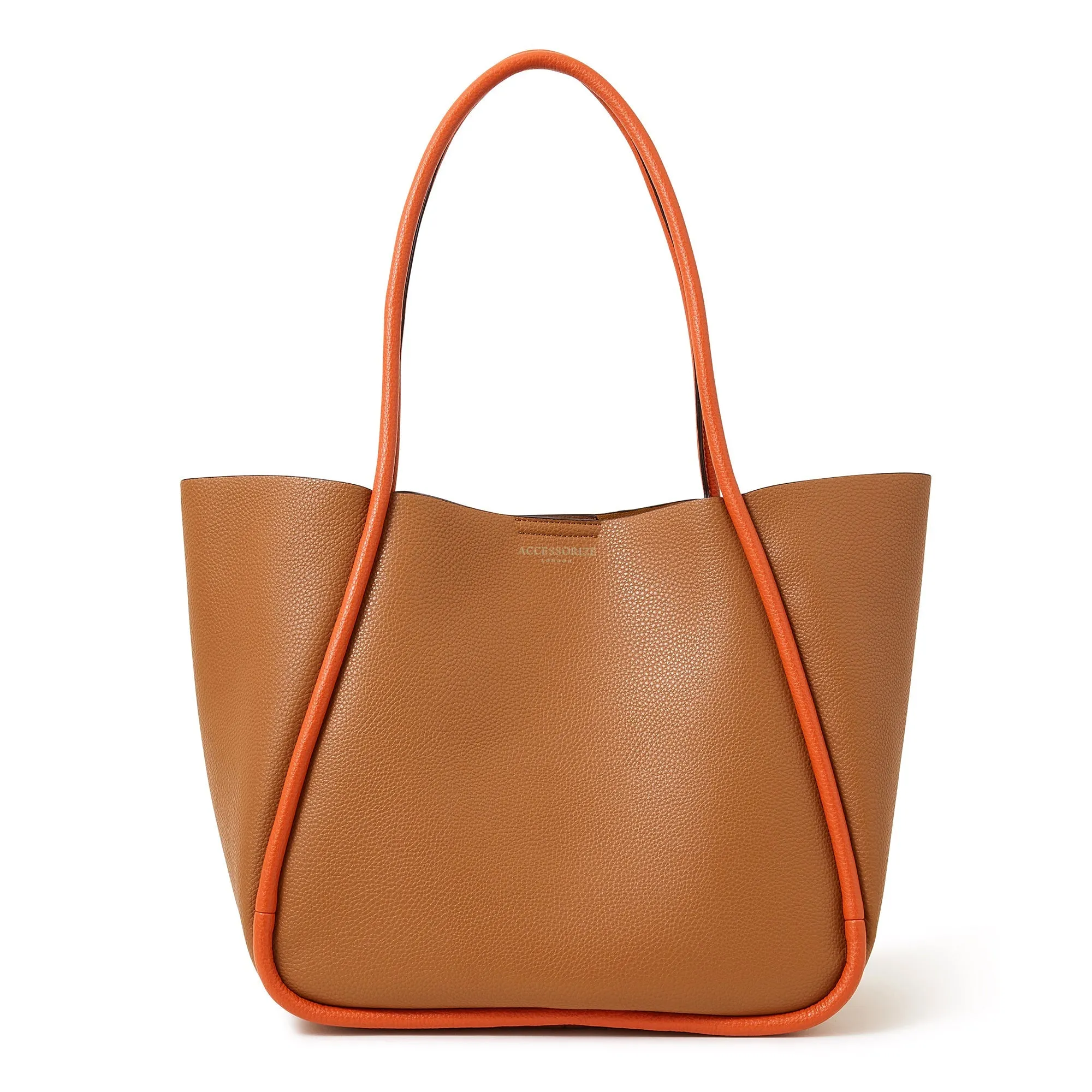 Tan Contrast Piping Shoulder Bag