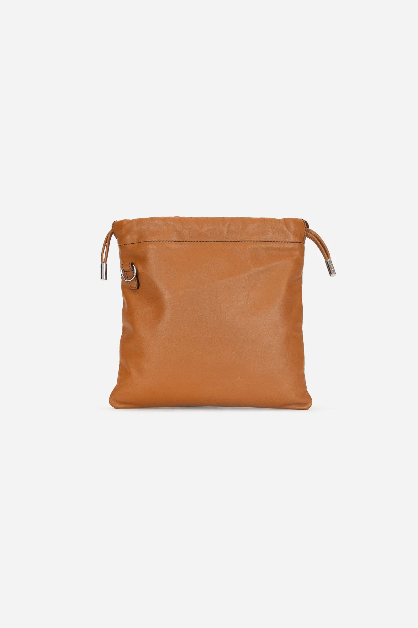 Tan Leather DrawString Shopping Pouch