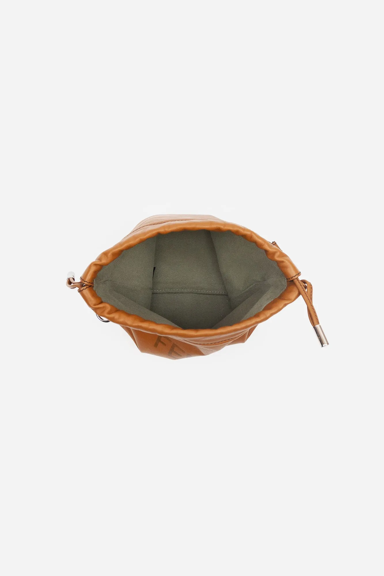 Tan Leather DrawString Shopping Pouch