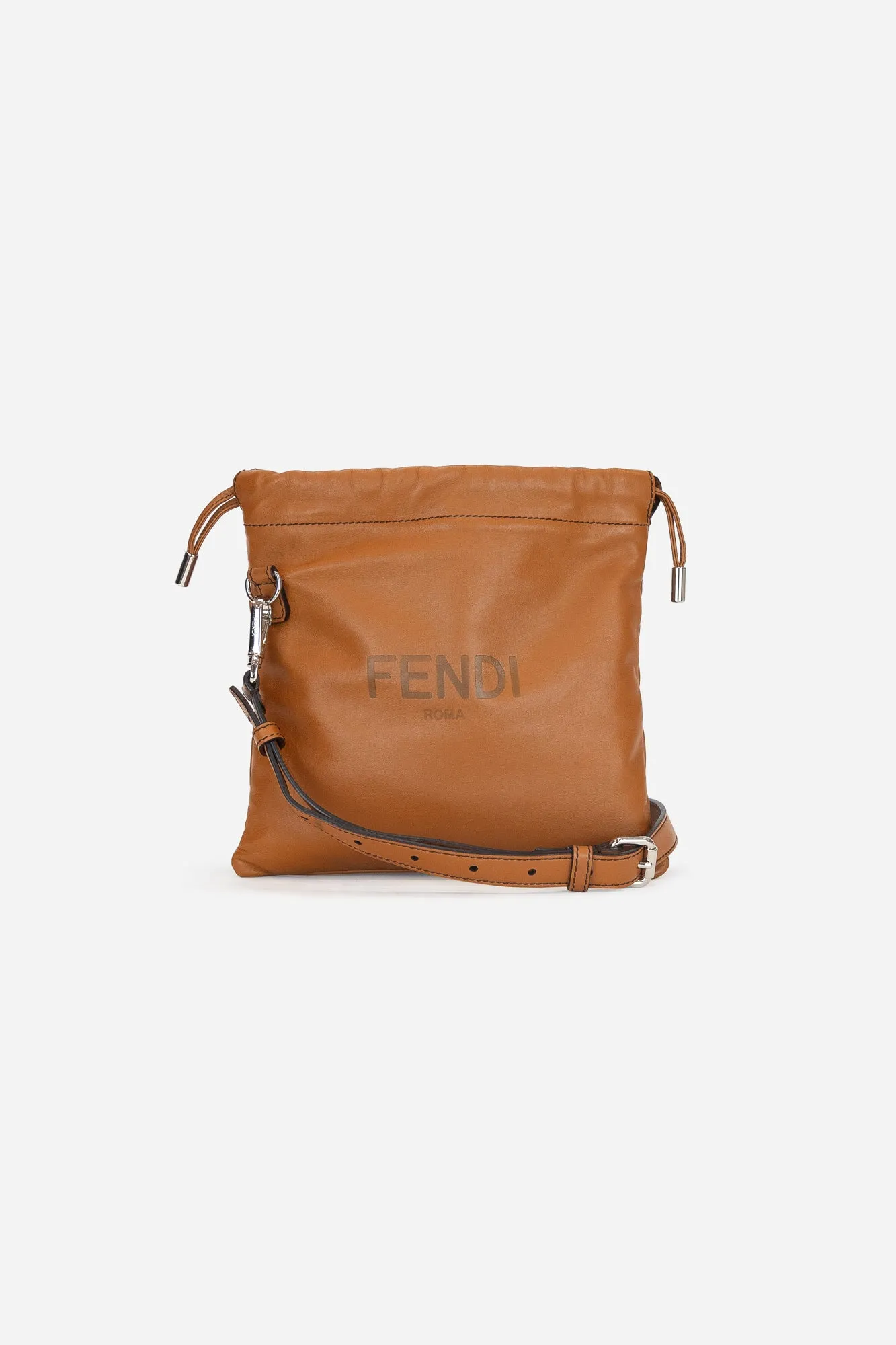 Tan Leather DrawString Shopping Pouch