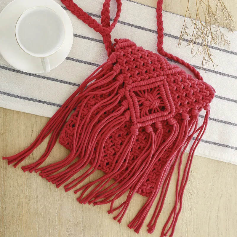 Tassels Oblique Straw Bag Shoulder Woven Summer Beach Bag