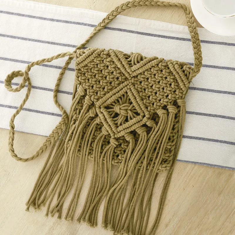 Tassels Oblique Straw Bag Shoulder Woven Summer Beach Bag