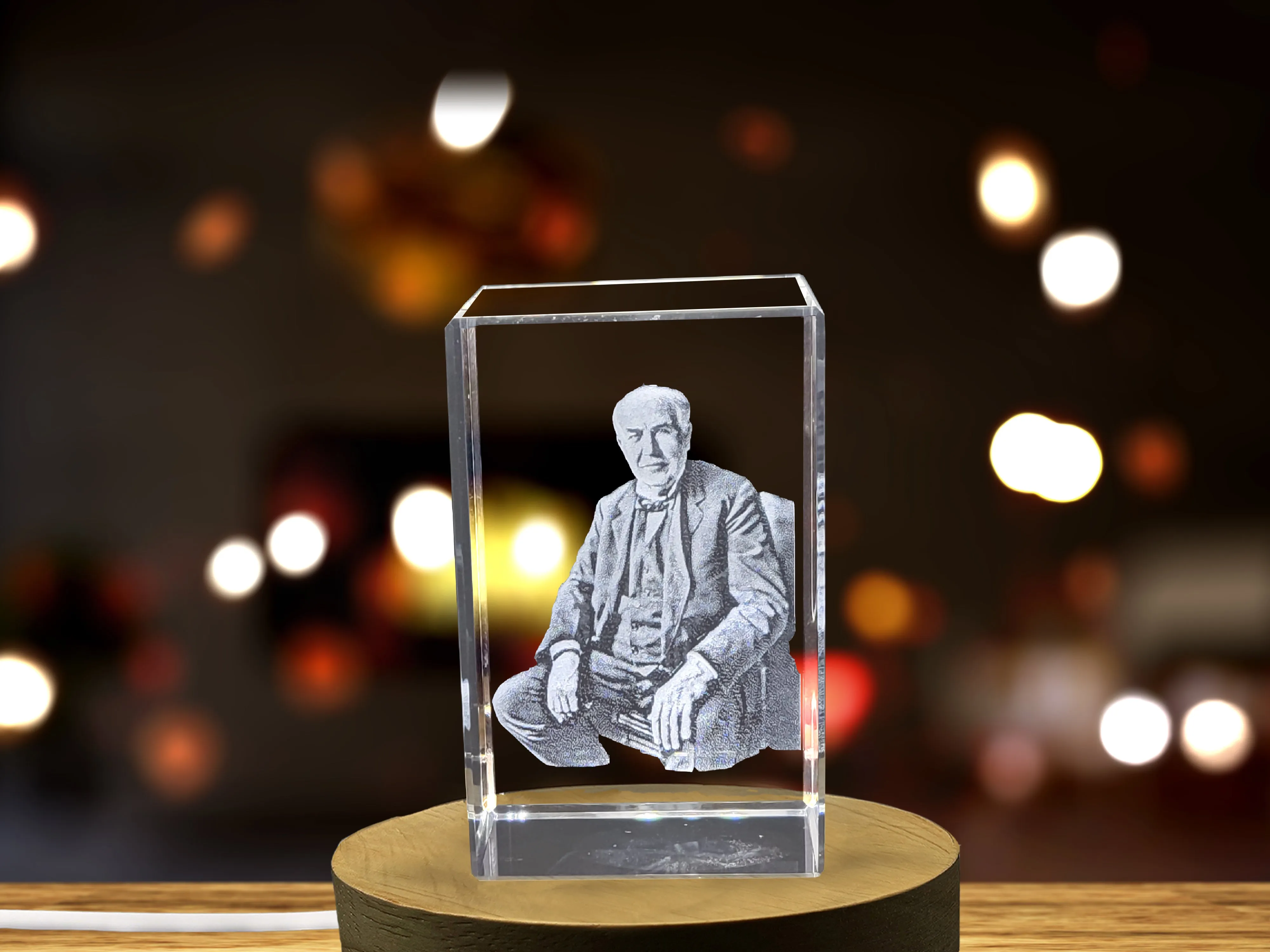 Thomas Edison Engraved 3D Crystal Sculpture, a Unique Invention Gift for Edison's Admirers