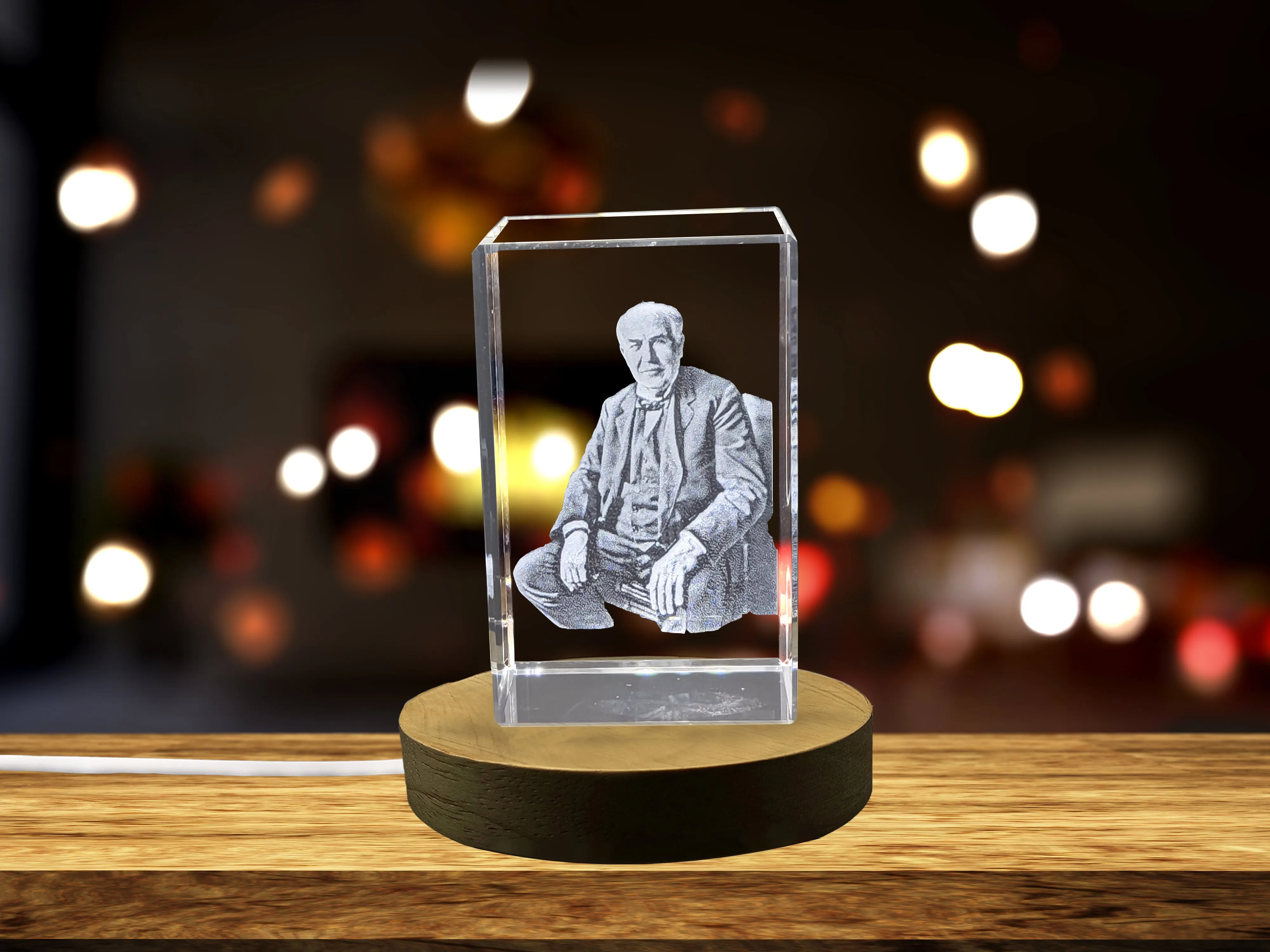 Thomas Edison Engraved 3D Crystal Sculpture, a Unique Invention Gift for Edison's Admirers