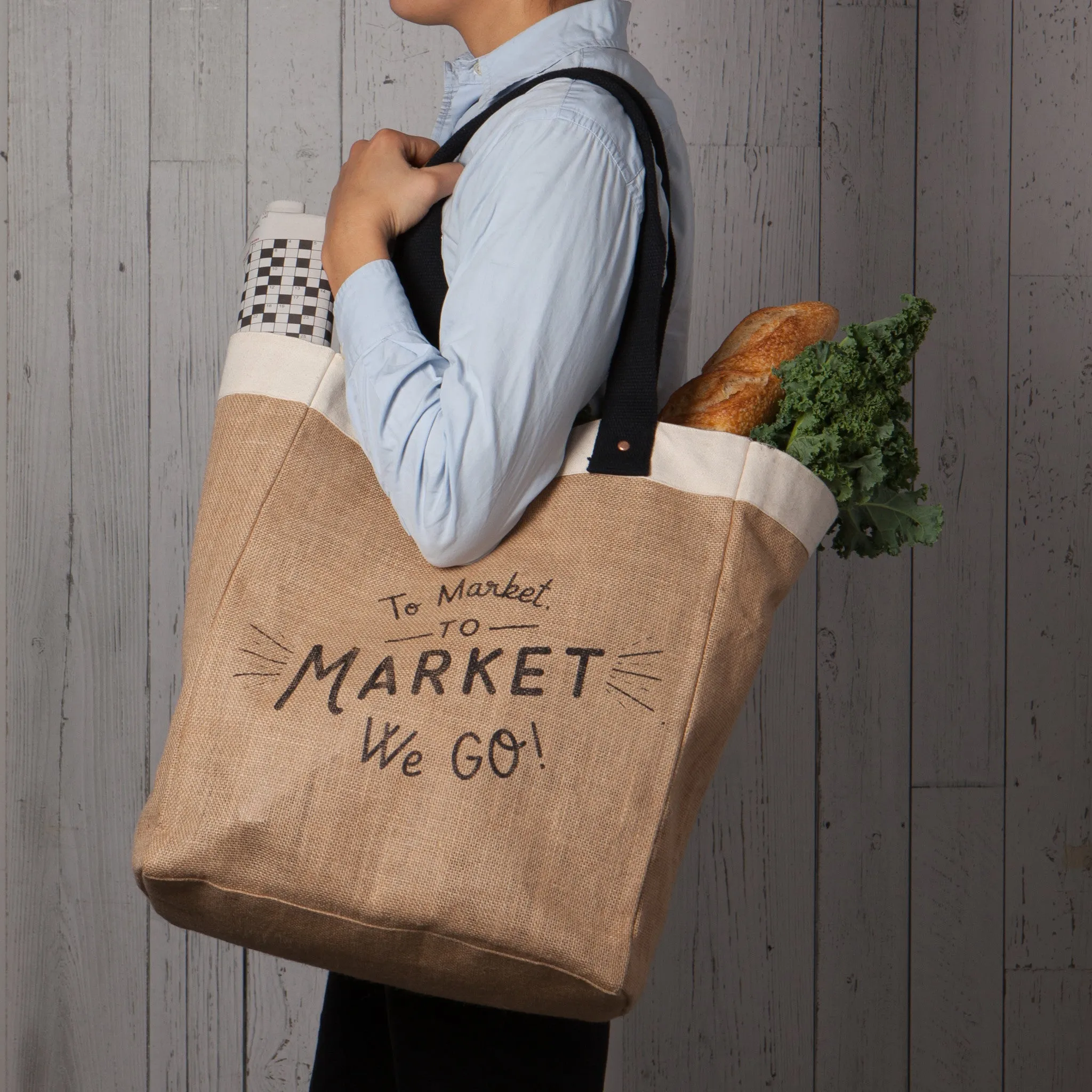 To Market We Go Shopping Tote Laminated Lining