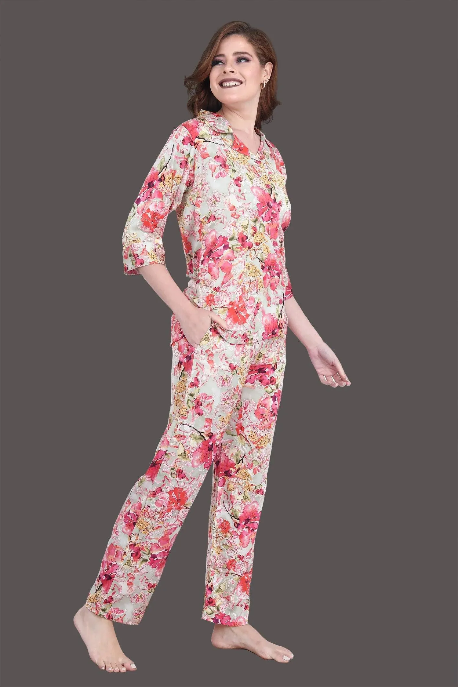 Velure Luxurious Floral Print Satin Night Suit